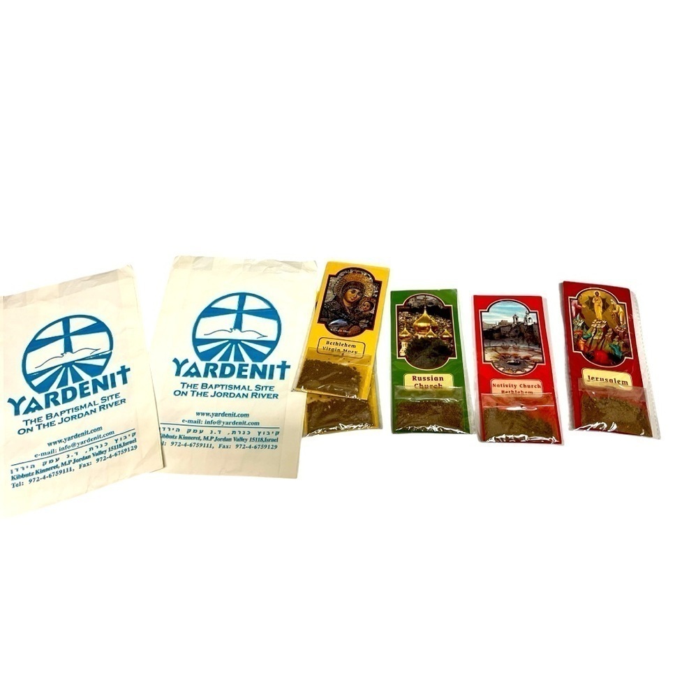 5 Holy Land soil from Yardenit Baptism site Jordan River Israel Souvenir Packets